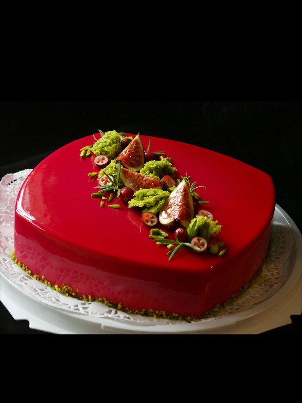 Pistachio cranberry rosemary mousse cake