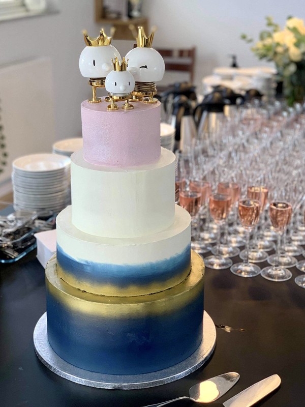 Multicolored wedding cake with hoptimists
