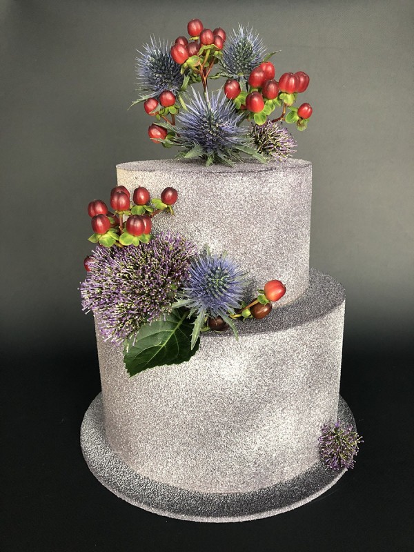 White wedding cake with black velour